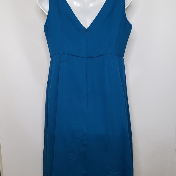 J Crew Silk Dress Lined V Neck Back Sleeveless Teal Blue Size 12 Petite - Picture 3 of 15